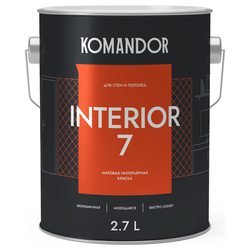 Краска для стен и потолков матовая KOMANDOR INTERIOR 7 БАЗА A 2,7 Л, вид
