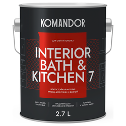Краска влагостойкая матовая KOMANDOR INTERIOR BATH&KITCHEN 7 БАЗА A 2,7 Л, картинка