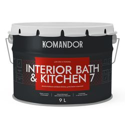 Краска влагостойкая матовая KOMANDOR INTERIOR BATH&KITCHEN 7 БАЗА A 9 Л, изображение