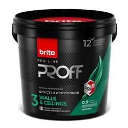 Краска для стен и потолков матовая BRITE PROFESSIONAL белая база А банка 0,9 л, детальное фото