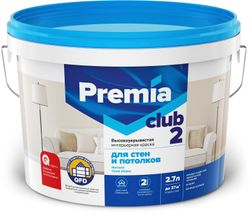 Краска интерьерная для стен и потолков PREMIA CLUB 2 белая база А ведро 2,7 л, фотография