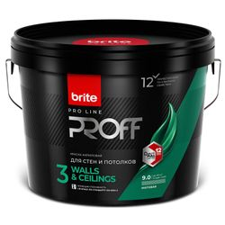 Краска для стен и потолков матовая BRITE PROFESSIONAL белая база А ведро 9 л, детальное фото