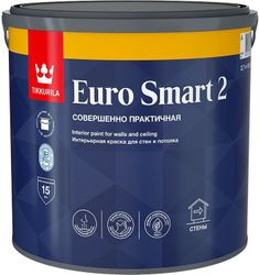 Краска интерьерная Tikkurila/Tikkivala Euro Smart 2 глубокоматовая белая 2,7 л, изображение