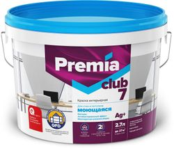 Краска интерьерная PREMIA CLUB 7 для стен и потолков моющаяся, белая база А 2,7 л, детальное фото