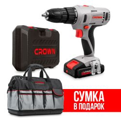 Дрель-шуруповерт аккумуляторная CROWN CT21056L-2 BMC + сумка в подарок, детальное фото