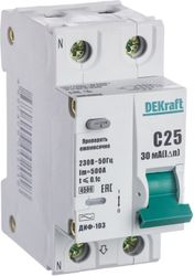 Авто-выключатель дифференциального тока DEKRAFT ДИФ-103 1P+N C25 А 30 мА 4,5 кА, картинка