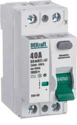 Дифференциальный выключатель DEKRAFT УЗО-03 2P AC40 A 30 мА 6 кА, крупный план