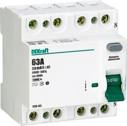 Дифференциальный выключатель DEKRAFT УЗО-03 4P 63 А 6 кА, детальное фото