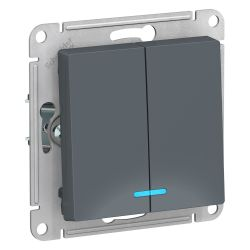 Выключатель 2-клавишный Systeme Electric Atlas Design 1240420 грифель, крупный план