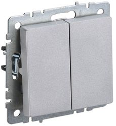 Выключатель 2-клавишный IEK BRITE BR-V22-0-10-K47 алюминий, фотография