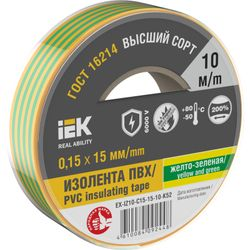 Изолента IEK 0,15х15 мм желто-зеленая 10 м, вид