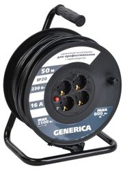 Катушка IEK GENERICA с термозащитой 4 места 2P+PE/50м 3х1,5 мм2, изображение