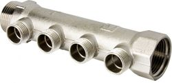 Коллектор латунь никелированная VALTEC 1" х 4 выхода 1/2", картинка