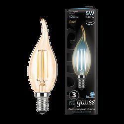 Лампа Gauss Filament Свеча на ветру 5W 420lm 4100К Е14 golden LED 1/10/50, детальное фото