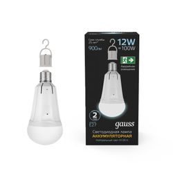 Лампа Gauss A80 12W 900lm 4100K Е27 авар. с Li-Ion аккумулятором LED 1/5/50, фото