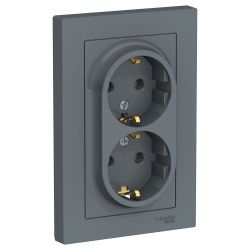 Розетка электрическая 2 поста Systeme Electric Atlas Design грифель, изображение