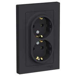Розетка электрическая 2 поста Systeme Electric Atlas Design карбон, фото