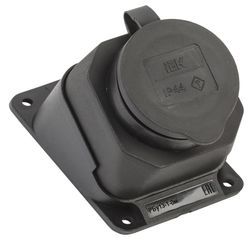 Розетка с защитной крышкой угловая настенная IEK ОМЕГА РБу13-1-0м IP44 каучук, крупный план