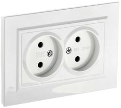 Розетка электрическая 2 поста IEK BRITE белый, крупный план