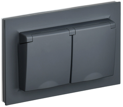 Розетка электрическая IEK BRITE BR-R26-16-44-K53-F графит, крупный план