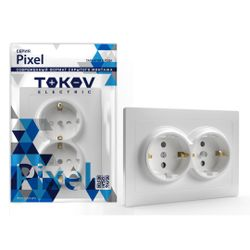 Розетка электрическая 2 поста TOKOV ELECTRIC PIXEL белый, детальное фото