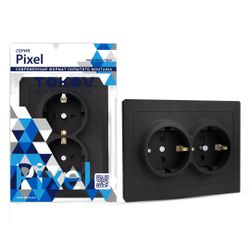 Розетка электрическая 2 поста TOKOV ELECTRIC PIXEL карбон, картинка