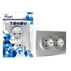 Розетка электрическая 2 поста TOKOV ELECTRIC PIXEL алюминий, фото