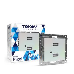 Розетка USB 2 поста TOKOV ELECTRIC PIXEL перламутр, детальное фото