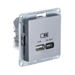 Розетка USB 1 пост Systeme Electric Atlas Design сталь, картинка