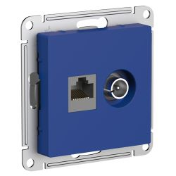 Розетка TV-RJ45 2 поста Systeme Electric Atlas Design аквамарин, фотография