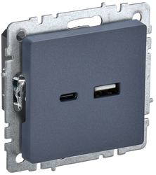 Розетка USB Type-A+C 1 пост IEK BRITE маренго, вид