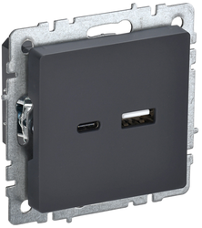 Розетка USB Type-A+C 1 пост IEK BRITE графит, вид