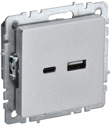 Розетка USB Type-A+C 1 пост IEK BRITE алюминий, детальное фото
