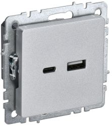 Розетка USB Type-A+C 1 пост IEK BRITE алюминий, фото