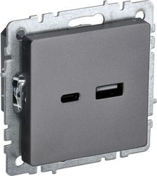 Розетка USB Type-A+C 1 пост IEK BRITE сталь, детальное фото