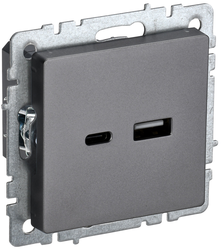 Розетка USB Type-A+C 1 пост IEK BRITE сталь, детальное фото