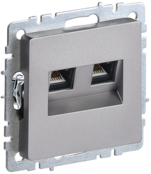 Розетка RJ-11,RJ-45 1 пост IEK BRITE сталь, крупный план