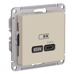 Розетка USB Type-C 1 пост Systeme Electric Atlas Design песочный, детальное фото