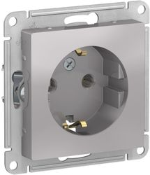 Розетка электрическая Schneider Electric Atlas Design ATN000343 алюминий, крупный план