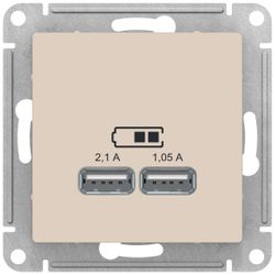 Розетка USB 2 поста Schneider Electric Atlas Design бежевый, фотография