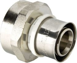 Соединитель латунь никелированный VALTEC VTm.202.N 1/2" х 20 мм, крупный план