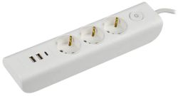 MODERN Удлинитель У03В с/з 2м 3х1 мм2 16А/250В USBх3 бел. IEK, крупный план