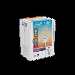 Умная Wi-Fi лампочка Gauss SmartHome Filament С35 4,5W495лмE14 ССT DIM управление голосом/смартфоном, картинка