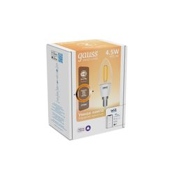 Умная Wi-Fi лампочка Gauss Smart Home Filament С35 4,5W 495лм E14 DIM управление голосом/смартфоном, крупный план