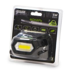 Фонарь налобный GAUSS модель GFL409 5W 200lm Li-ion 1200mAh LED 1/10/100, фото