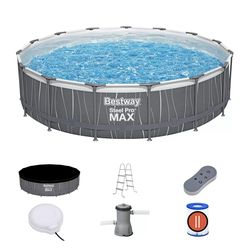 Бассейн каркасный BESTWAY Steel Pro Max 457х457х107см, круглый, фильтр-насос, тент, лестница, картинка