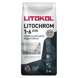 Затирка цементная LITOKOL LITOCHROM 1-6 EVO LE 125 дымчатый серый 2 кг, фото