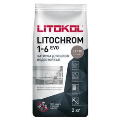 Затирка цементная LITOKOL LITOCHROM 1-6 EVO LE 130 серый 2 кг, крупный план