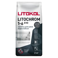 Затирка цементная LITOKOL LITOCHROM 1-6 EVO LE 140 мокрый асфальт 2 кг, крупный план
