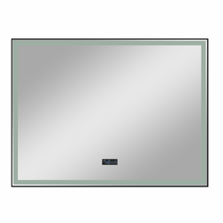 Зеркало "Sten Black Led" 800х600 с LCD часами с сенсорными кнопками и функцией антизапотевания, картинка